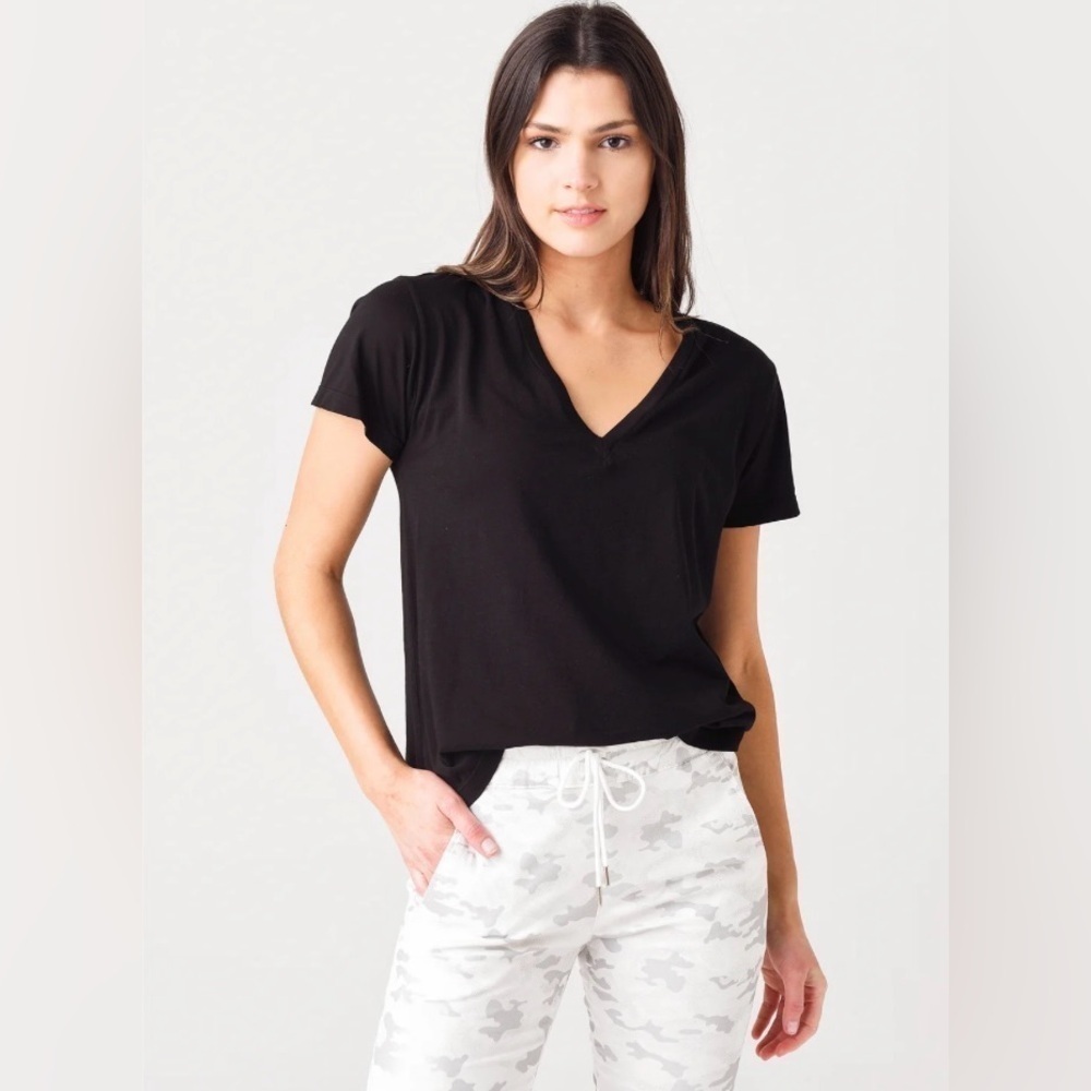 AGOLDE Black V-neck cotton-blend T-shirt - Picture 2 of 9